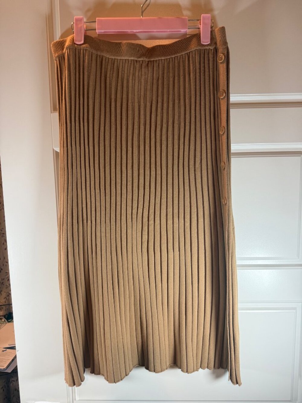 Adrianna Papell Pleated Midi Skirt with Button Detail Size M